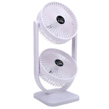 Dual Head Desk Fan USB Rechargeable 3 Speed Portable Electric Floor Fan for Home Office Dorm Travel White