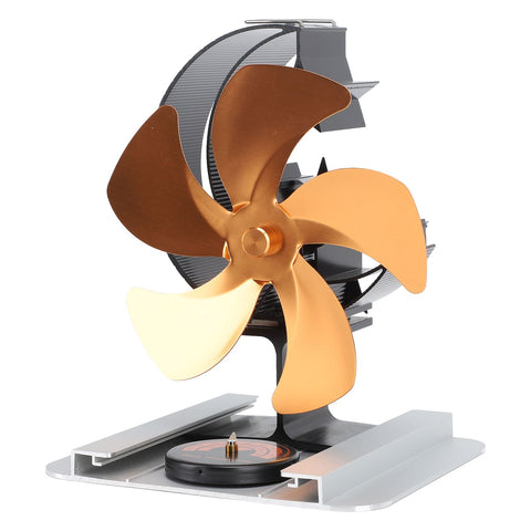 5 Blades Wood Stove Fan With Heat Shield Thermometer Aluminum Alloy Quiet Operation Heat Powered Fireplace Fan Gold In Australia - Darrahopens