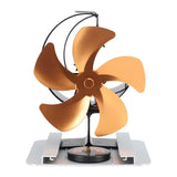 5 Blades Wood Stove Fan With Heat Shield Thermometer Aluminum Alloy Quiet Operation Heat Powered Fireplace Fan Gold