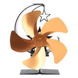 5 Blades Wood Stove Fan With Heat Shield Thermometer Aluminum Alloy Quiet Operation Heat Powered Fireplace Fan Gold