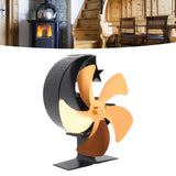 5 Blades Wood Stove Fan With Heat Shield Thermometer Aluminum Alloy Quiet Operation Heat Powered Fireplace Fan Gold