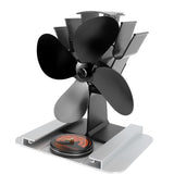 4 Blade Heat Powered Stove Fan With Heat Shield Thermometer Aluminum Alloy Noiseless Heat Powered Fireplace Fan for Wood Burning Stove Black