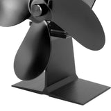 4 Blade Heat Powered Stove Fan With Heat Shield Thermometer Aluminum Alloy Noiseless Heat Powered Fireplace Fan for Wood Burning Stove Black