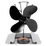 4 Blade Heat Powered Stove Fan With Heat Shield Thermometer Aluminum Alloy Noiseless Heat Powered Fireplace Fan for Wood Burning Stove Black