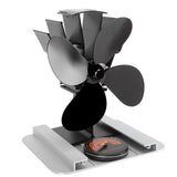 4 Blade Heat Powered Stove Fan With Heat Shield Thermometer Aluminum Alloy Noiseless Heat Powered Fireplace Fan for Wood Burning Stove Black