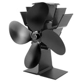 4 Blade Heat Powered Stove Fan With Heat Shield Thermometer Aluminum Alloy Noiseless Heat Powered Fireplace Fan for Wood Burning Stove Black