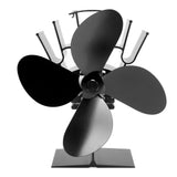 4 Blade Heat Powered Stove Fan With Heat Shield Thermometer Aluminum Alloy Noiseless Heat Powered Fireplace Fan for Wood Burning Stove Black
