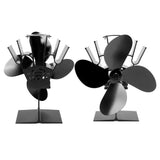 4 Blade Heat Powered Stove Fan With Heat Shield Thermometer Aluminum Alloy Noiseless Heat Powered Fireplace Fan for Wood Burning Stove Black