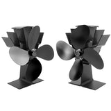 4 Blade Heat Powered Stove Fan With Heat Shield Thermometer Aluminum Alloy Noiseless Heat Powered Fireplace Fan for Wood Burning Stove Black