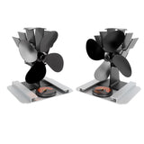4 Blade Heat Powered Stove Fan With Heat Shield Thermometer Aluminum Alloy Noiseless Heat Powered Fireplace Fan for Wood Burning Stove Black