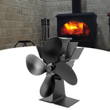 4 Blade Heat Powered Stove Fan With Heat Shield Thermometer Aluminum Alloy Noiseless Heat Powered Fireplace Fan for Wood Burning Stove Black