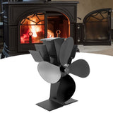 4 Blade Heat Powered Stove Fan With Heat Shield Thermometer Aluminum Alloy Noiseless Heat Powered Fireplace Fan for Wood Burning Stove Black