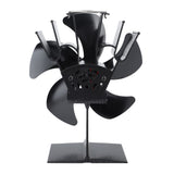 Heat Powered Stove Fan 5 Blade Aluminum Alloy Vertical Thermal Powered Fireplace Fan with Temperature Gauge for Kerosene Stove Wood Stove Black