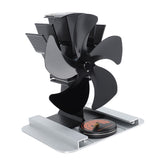 Heat Powered Stove Fan 5 Blade Aluminum Alloy Vertical Thermal Powered Fireplace Fan with Temperature Gauge for Kerosene Stove Wood Stove Black