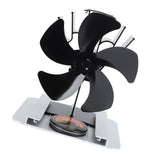 Heat Powered Stove Fan 5 Blade Aluminum Alloy Vertical Thermal Powered Fireplace Fan with Temperature Gauge for Kerosene Stove Wood Stove Black