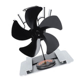 Heat Powered Stove Fan 5 Blade Aluminum Alloy Vertical Thermal Powered Fireplace Fan with Temperature Gauge for Kerosene Stove Wood Stove Black