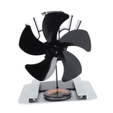 Heat Powered Stove Fan 5 Blade Aluminum Alloy Vertical Thermal Powered Fireplace Fan with Temperature Gauge for Kerosene Stove Wood Stove Black