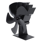 Heat Powered Stove Fan 5 Blade Aluminum Alloy Vertical Thermal Powered Fireplace Fan with Temperature Gauge for Kerosene Stove Wood Stove Black