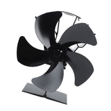 Heat Powered Stove Fan 5 Blade Aluminum Alloy Vertical Thermal Powered Fireplace Fan with Temperature Gauge for Kerosene Stove Wood Stove Black
