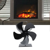 Heat Powered Stove Fan 5 Blade Aluminum Alloy Vertical Thermal Powered Fireplace Fan with Temperature Gauge for Kerosene Stove Wood Stove Black
