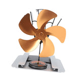 Heat Powered Stove Fan 5 Blade Aluminum Alloy Vertical Thermal Powered Fireplace Fan with Temperature Gauge for Kerosene Stove Wood Stove Gold