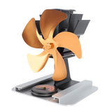 Heat Powered Stove Fan 5 Blade Aluminum Alloy Vertical Thermal Powered Fireplace Fan with Temperature Gauge for Kerosene Stove Wood Stove Gold