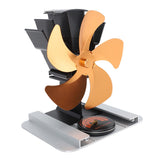 Heat Powered Stove Fan 5 Blade Aluminum Alloy Vertical Thermal Powered Fireplace Fan with Temperature Gauge for Kerosene Stove Wood Stove Gold