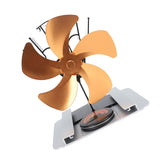 Heat Powered Stove Fan 5 Blade Aluminum Alloy Vertical Thermal Powered Fireplace Fan with Temperature Gauge for Kerosene Stove Wood Stove Gold