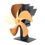 Heat Powered Stove Fan 5 Blade Aluminum Alloy Vertical Thermal Powered Fireplace Fan with Temperature Gauge for Kerosene Stove Wood Stove Gold