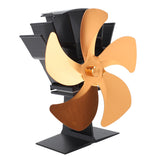 Heat Powered Stove Fan 5 Blade Aluminum Alloy Vertical Thermal Powered Fireplace Fan with Temperature Gauge for Kerosene Stove Wood Stove Gold