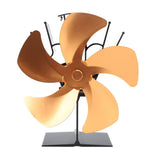 Heat Powered Stove Fan 5 Blade Aluminum Alloy Vertical Thermal Powered Fireplace Fan with Temperature Gauge for Kerosene Stove Wood Stove Gold