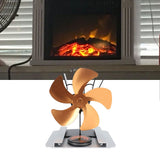 Heat Powered Stove Fan 5 Blade Aluminum Alloy Vertical Thermal Powered Fireplace Fan with Temperature Gauge for Kerosene Stove Wood Stove Gold