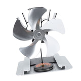 Heat Powered Stove Fan 5 Blade Aluminum Alloy Vertical Thermal Powered Fireplace Fan with Temperature Gauge for Kerosene Stove Wood Stove Silver