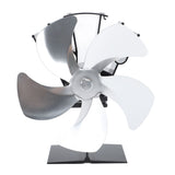 Heat Powered Stove Fan 5 Blade Aluminum Alloy Vertical Thermal Powered Fireplace Fan with Temperature Gauge for Kerosene Stove Wood Stove Silver