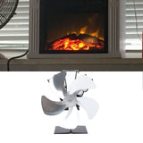 Heat Powered Stove Fan 5 Blade Aluminum Alloy Vertical Thermal Powered Fireplace Fan with Temperature Gauge for Kerosene Stove Wood Stove Silver