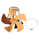 5 Blade Wall Hanging Fireplace Fan Aluminum Alloy Magnetic Silent Heat Powered Hanging Stove Fans for Gas Stoves Gold