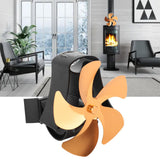 5 Blade Wall Hanging Fireplace Fan Aluminum Alloy Magnetic Silent Heat Powered Hanging Stove Fans for Gas Stoves Gold