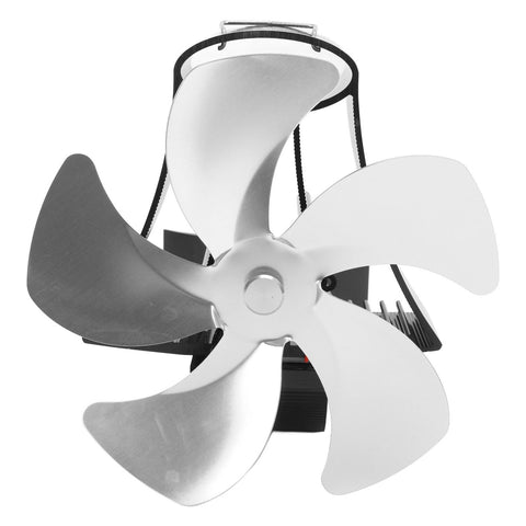 5 Blade Wall Hanging Fireplace Fan Aluminum Alloy Magnetic Silent Heat Powered Hanging Stove Fans for Gas Stoves Silver