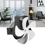 5 Blade Wall Hanging Fireplace Fan Aluminum Alloy Magnetic Silent Heat Powered Hanging Stove Fans for Gas Stoves Silver