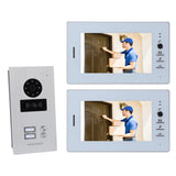 Wired Video Doorbell System 7 Inch Color HD Screen Visual Intercom Doorbell Swipe Card Intelligent Electronic Doorbell 100‑240V US Plug