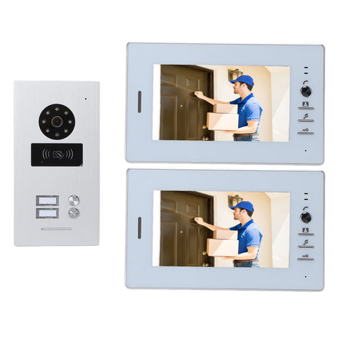 Wired Video Doorbell System 7 Inch Color HD Screen Visual Intercom Doorbell Swipe Card Intelligent Electronic Doorbell 100‑240V EU Plug
