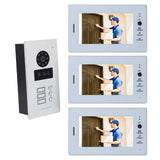 Video Doorbell System 1080P Night Vision Card Swiping 7 Inch Color Screen Wired Intercom Video Display Doorbell with 3 Indoor Unit 100‑240V EU Plug