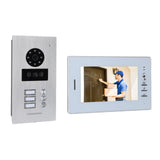 Video Doorbell System 1080P Night Vision Card Swiping 7 Inch Color Screen Wired Intercom Video Display Doorbell with 3 Indoor Unit 100‑240V EU Plug