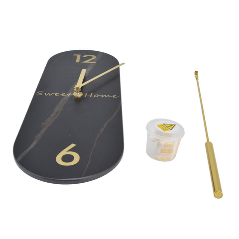 Modern Style Wall Clock Innovative Marble Grain Clock with Pendulum for Home Living RoomBlack