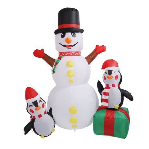 1.8m Snowman Penguin Combination Inflatable Decoration Christmas Outdoor Blow Up Snowman Decoration IP44 with Blower LED Light AU Plug 100‑240V In Australia - Darrahopens