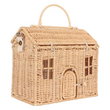 Handwoven Rattan Bag House Shape Portable Handle Adjustable Strap Rattan Shoulder Bag for Beach Travel Outing