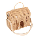 Handwoven Rattan Bag House Shape Portable Handle Adjustable Strap Rattan Shoulder Bag for Beach Travel Outing