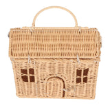 Handwoven Rattan Bag House Shape Portable Handle Adjustable Strap Rattan Shoulder Bag for Beach Travel Outing
