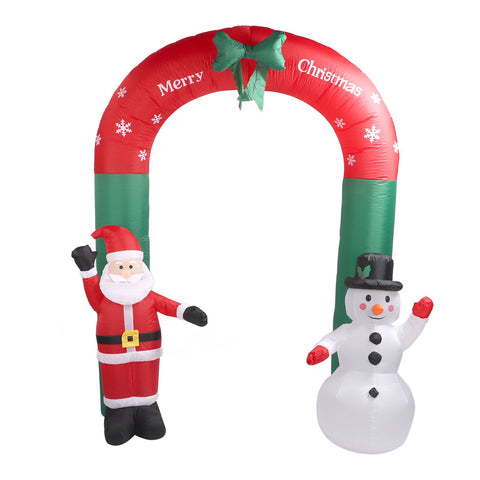 7.9ft Christmas Inflatables Santa Snowman Archway Blow Up Outdoor Decoration Christmas Archway for Lawn Yard Holiday Party US Plug 100‑240V