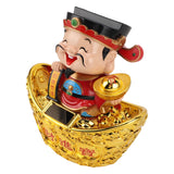 12 Inch Solar Powered Statue God of Wealth Nodding Ornament Prosperity and Fortune Meaning Car Desktop Decoration